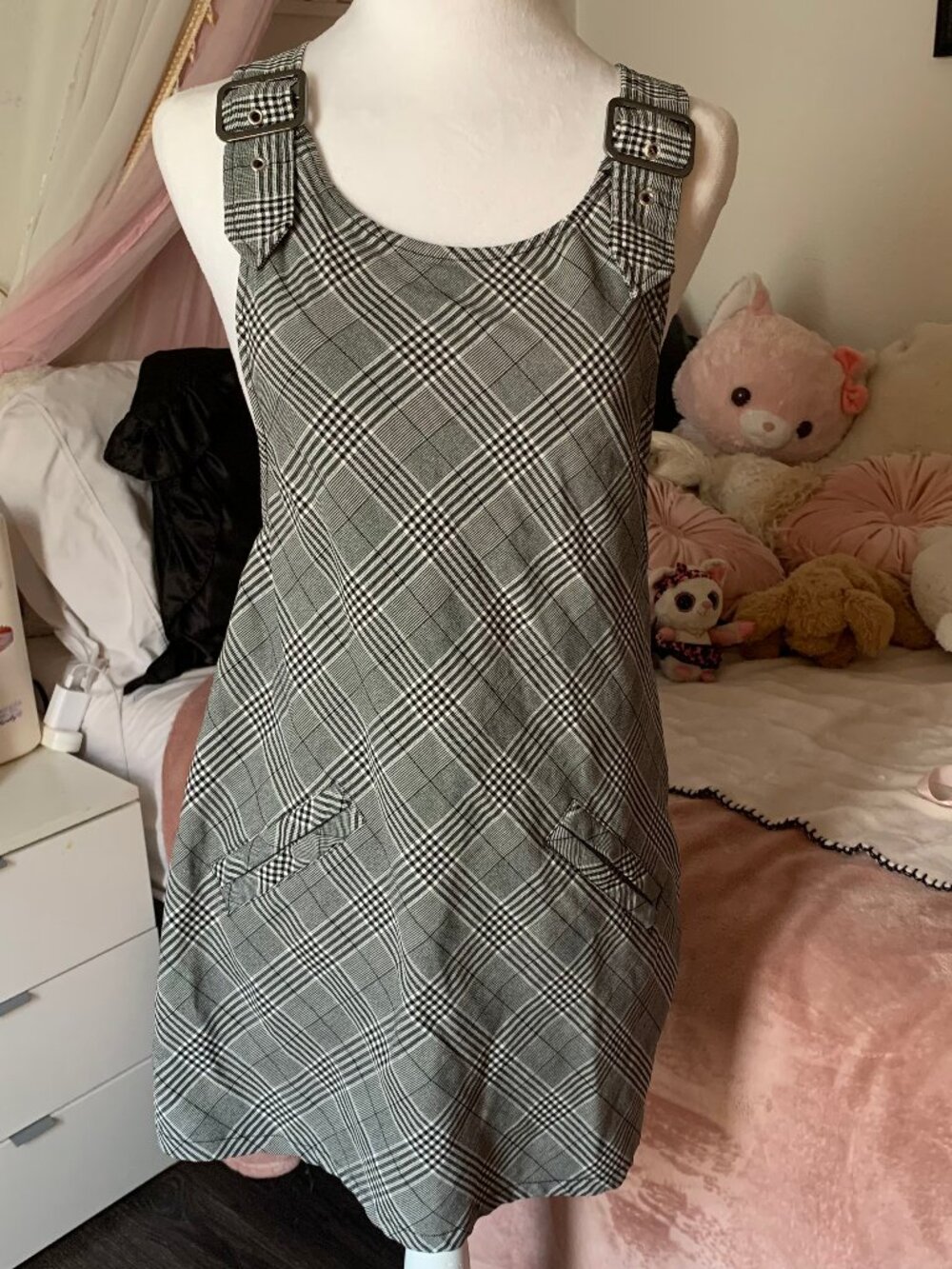 plaid mini pinafore dress